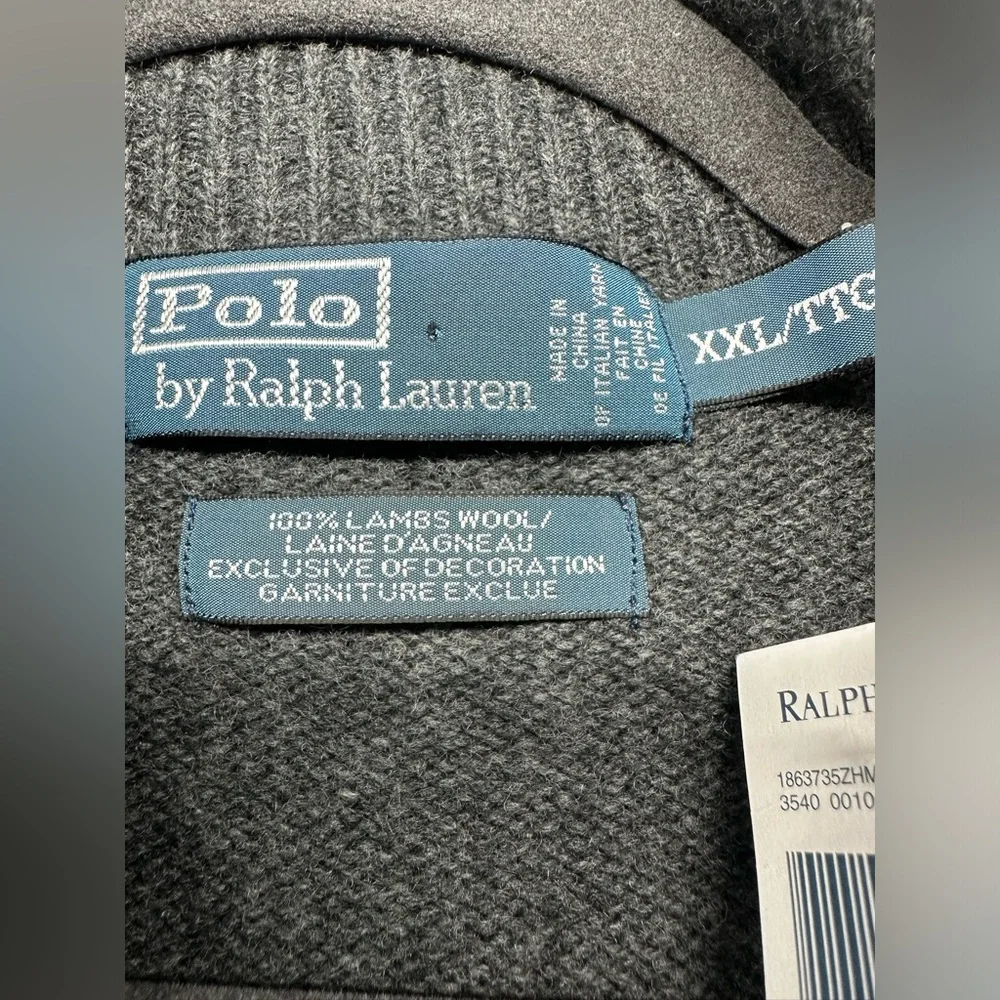 POLO RALPH LAUREN 100% Lambswool 1/4 Zip Sweater Gray Mens Size XXL New With Tag